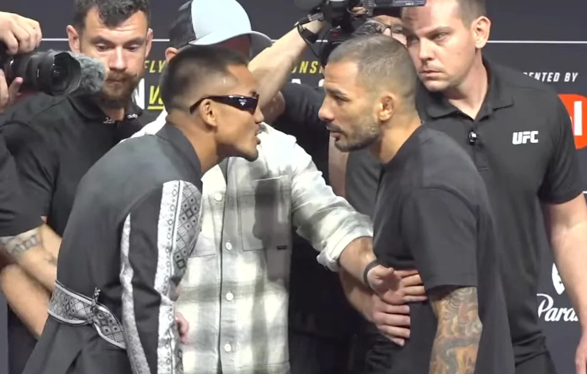 UFC 331 press conference faceoff: Joshua Van leans in to smack-talk Alexandre Pantoja