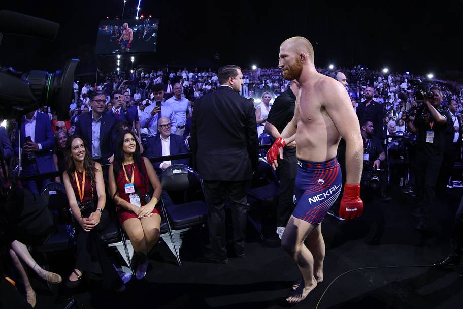 Bo Nickal leaves the octagon after a win against Kyle Daukaus (not pictured) during UFC Freedom 250 at White House South Lawn