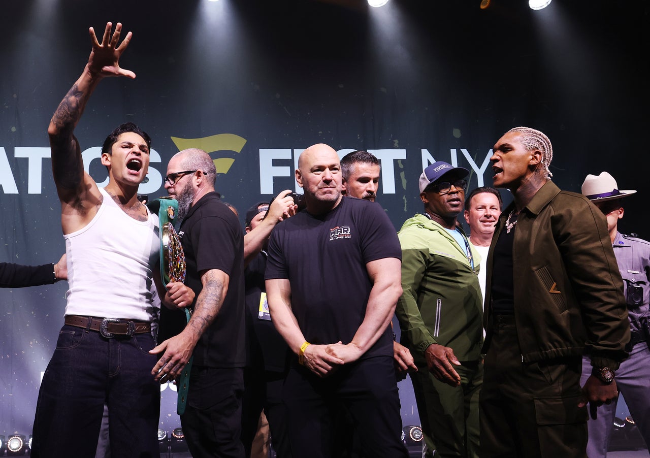 Ryan Garcia (left) and Conor Benn (front right) at their launch press conference (Getty)