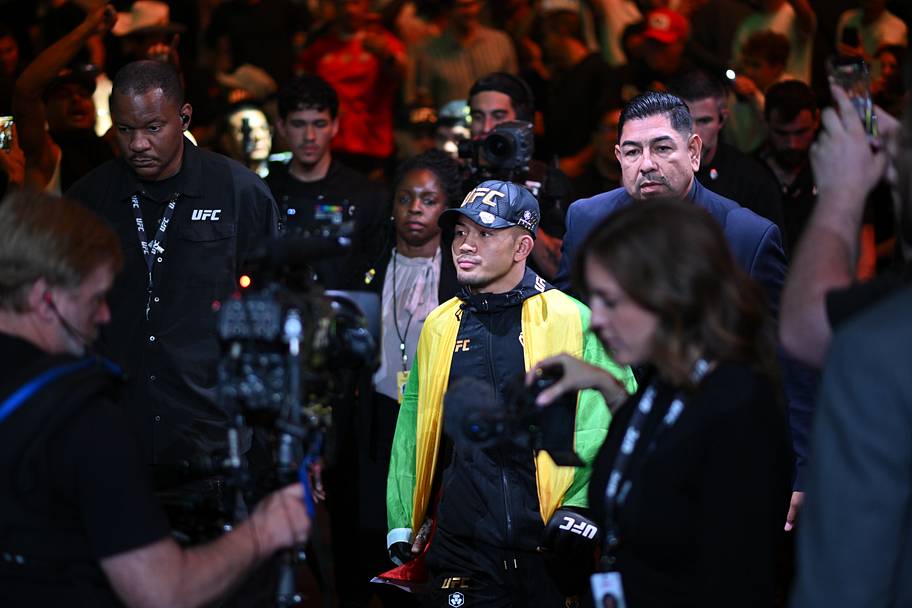 Joshua Van walks out before his flyweight title bout against Alexandre Pantoja (not pictured) during UFC 331 at Crypto.com Ar