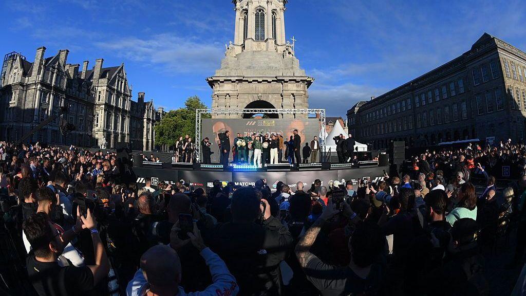 Crowds in Trinity College for Friday's weigh-in