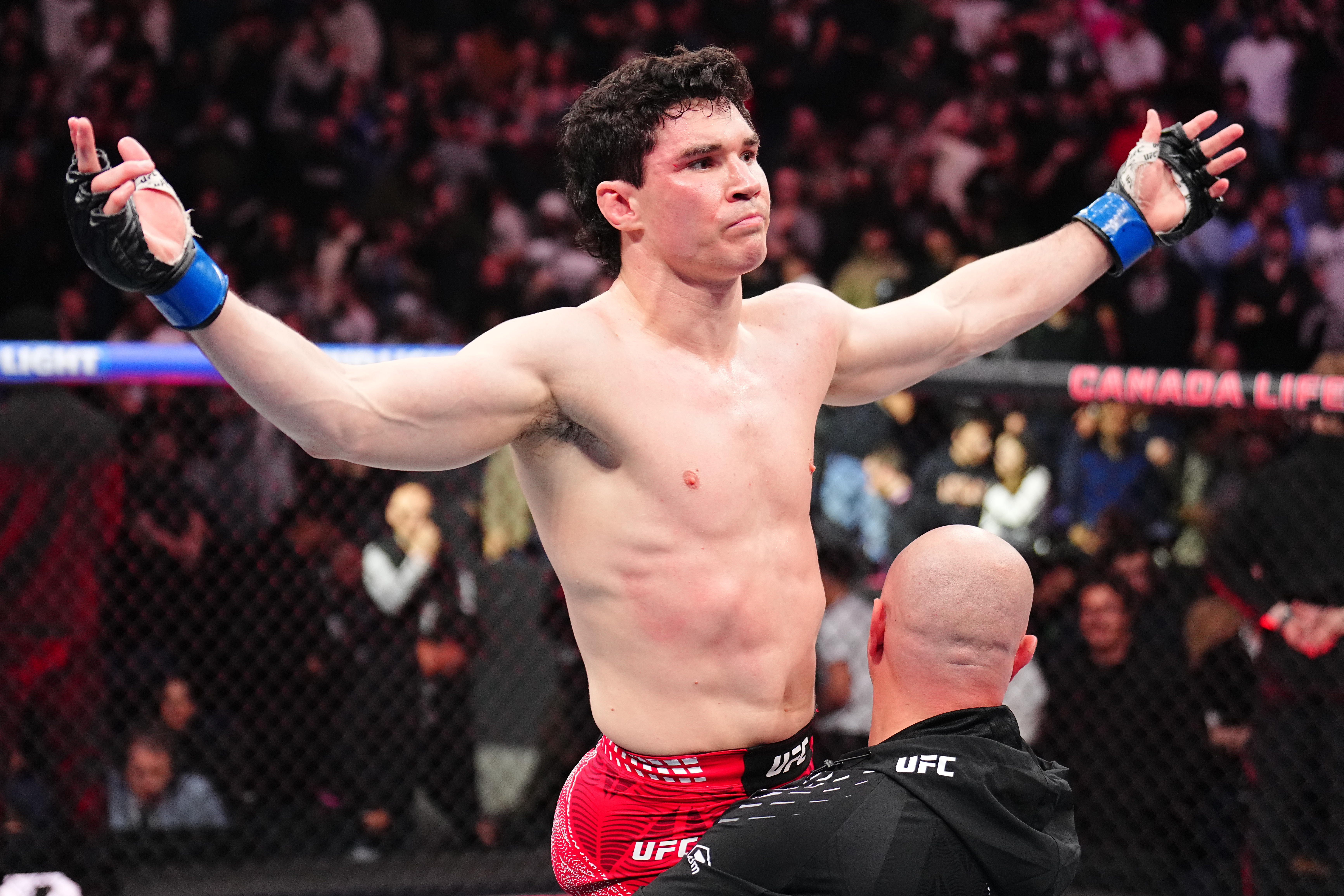 WINNIPEG, MANITOBA - APRIL 18: Mike Malott reacts after a TKO victory against Gilbert Burns of Brazil in a welterweight fight during the UFC Fight Night event at Canada Life Centre on April 18, 2026 in Winnipeg, Manitoba. (Photo by Chris Unger/Zuffa LLC)