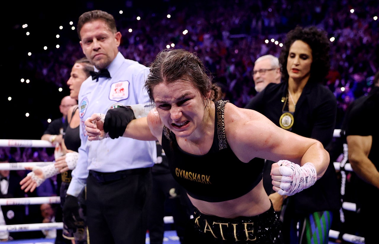 Taylor after her rematch win over Chantelle Cameron in 2023 (Getty)