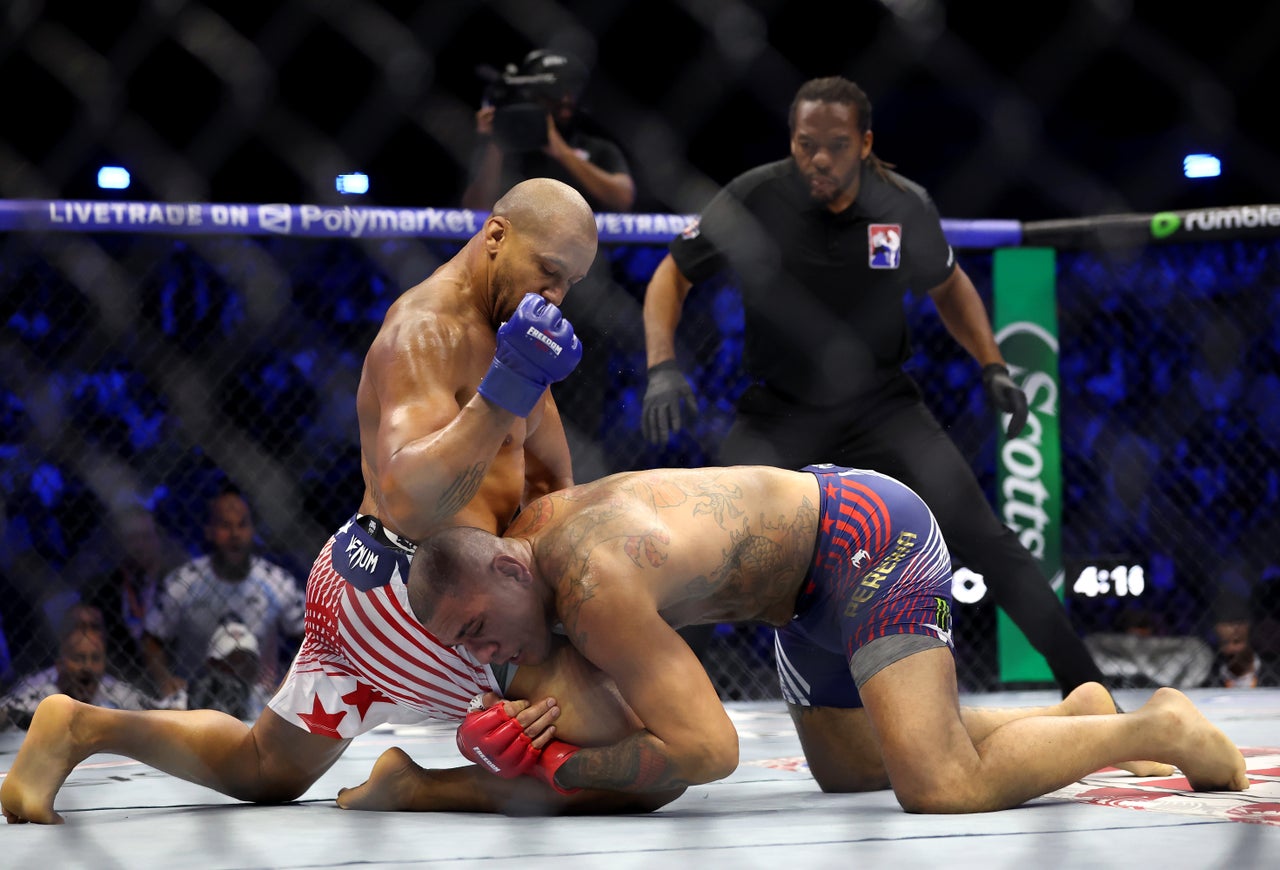 Ciryl Gane seemed to land numerous illegal blows before stopping Alex Pereira (Getty)