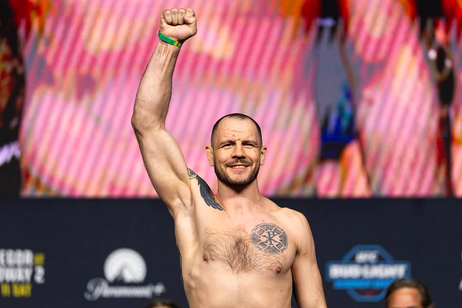 Nikita Krylov during weigh-ins for UFC 329 at T-Mobile Arena.