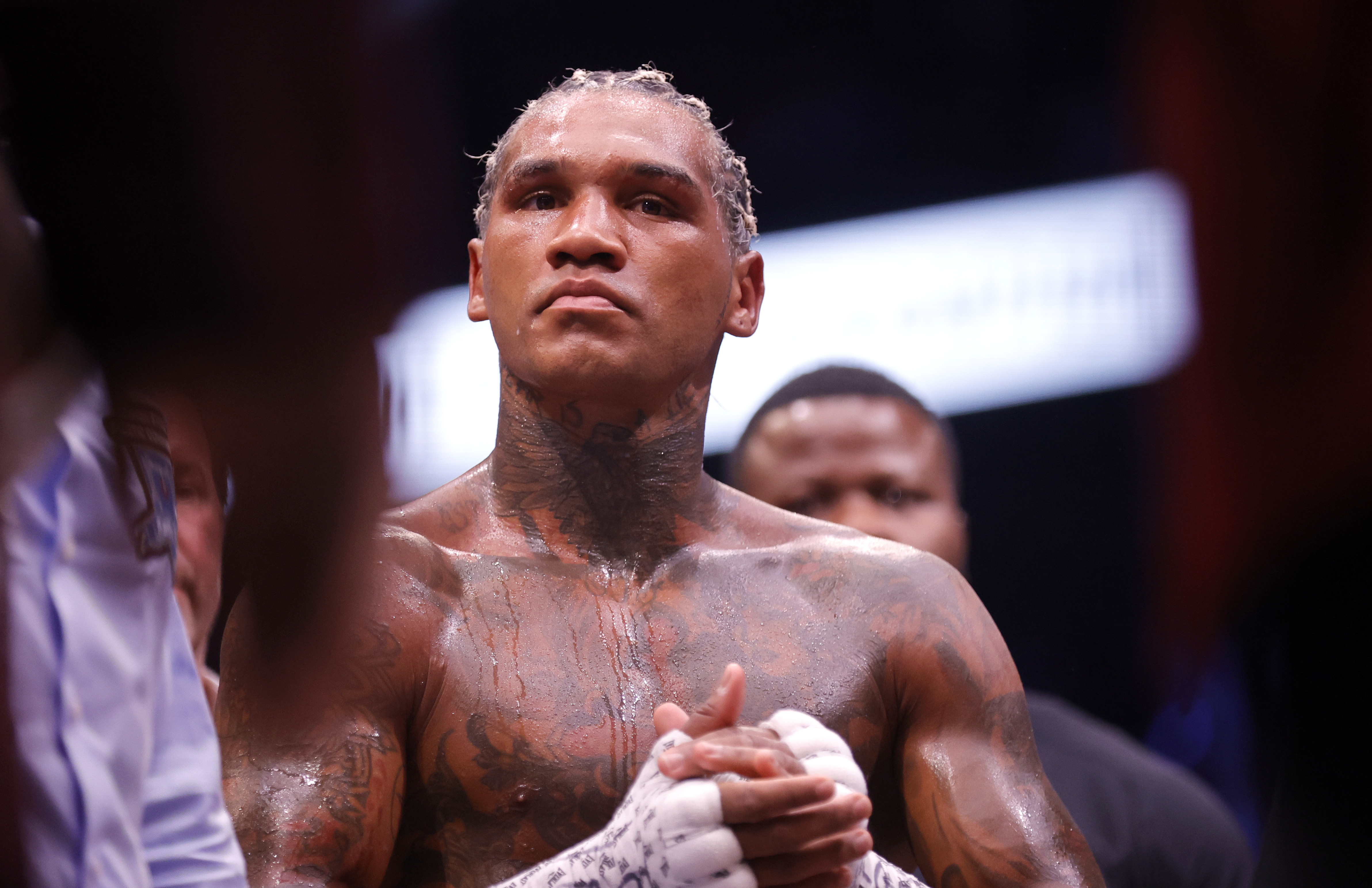 LAS VEGAS, NEVADA - SEPTEMBER 12: Conor Benn awaits the start of his title fight against WBC welterweight champion Ryan Garcia at T-Mobile Arena on September 12, 2026 in Las Vegas, Nevada. Garcia retained his title with a second-round TKO. (Photo by Steve Marcus/Getty Images)