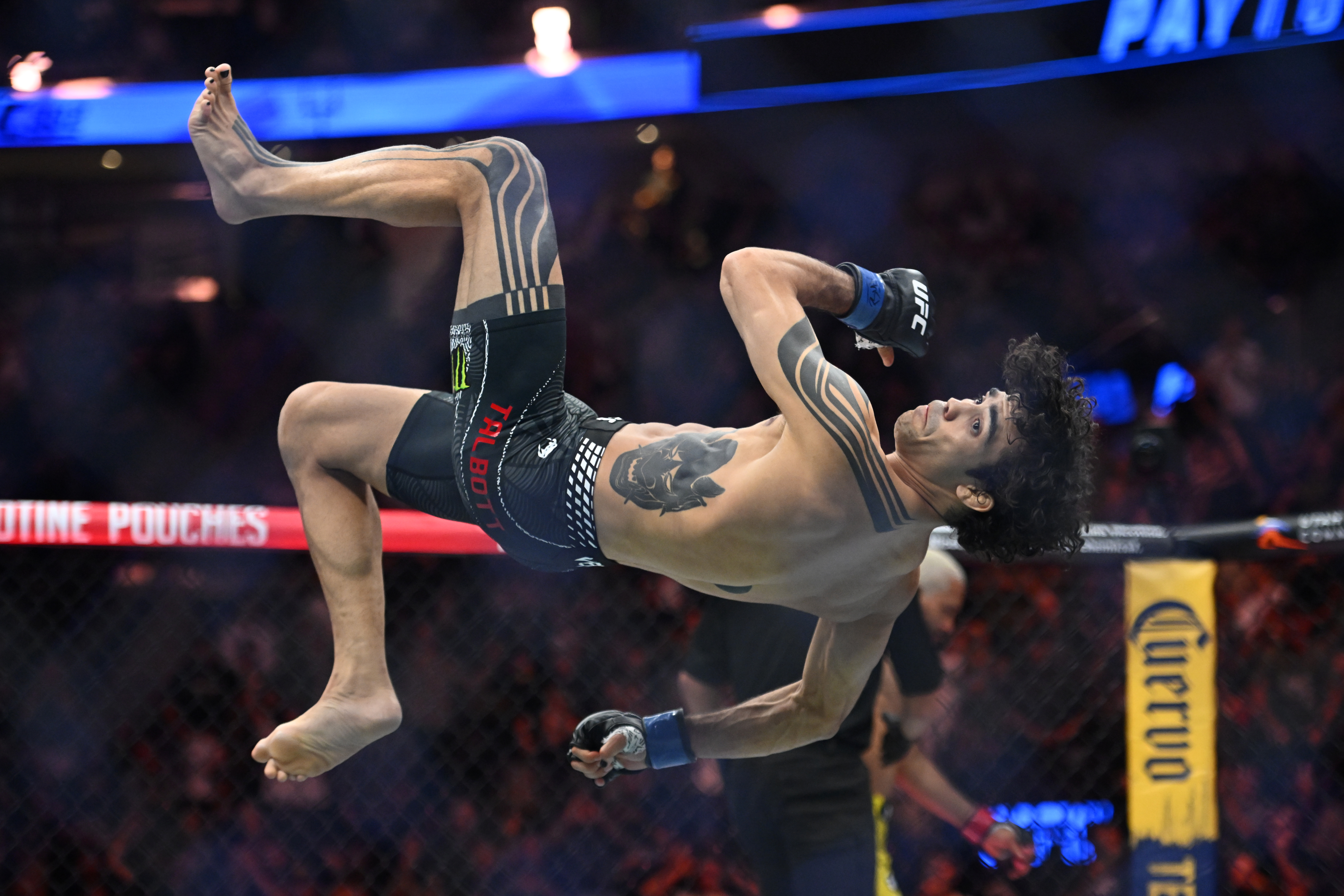 SALT LAKE CITY, UTAH - OCTOBER 03: Payton Talbott of the United States celebrates defeating Deiveson Figueiredo of Brazil in their bantamweight bout during UFC 332: Silva v Wang at Delta Center on October 03, 2026 in Salt Lake City, Utah. (Photo by Alex Goodlett/Getty Images)