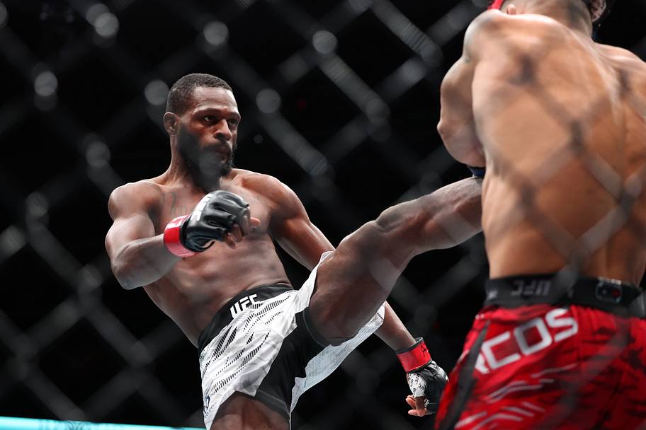 Montel Jackson (red gloves) fights Daniel Marcos (blue gloves) during UFC Fight Night at Wells Fargo Arena.