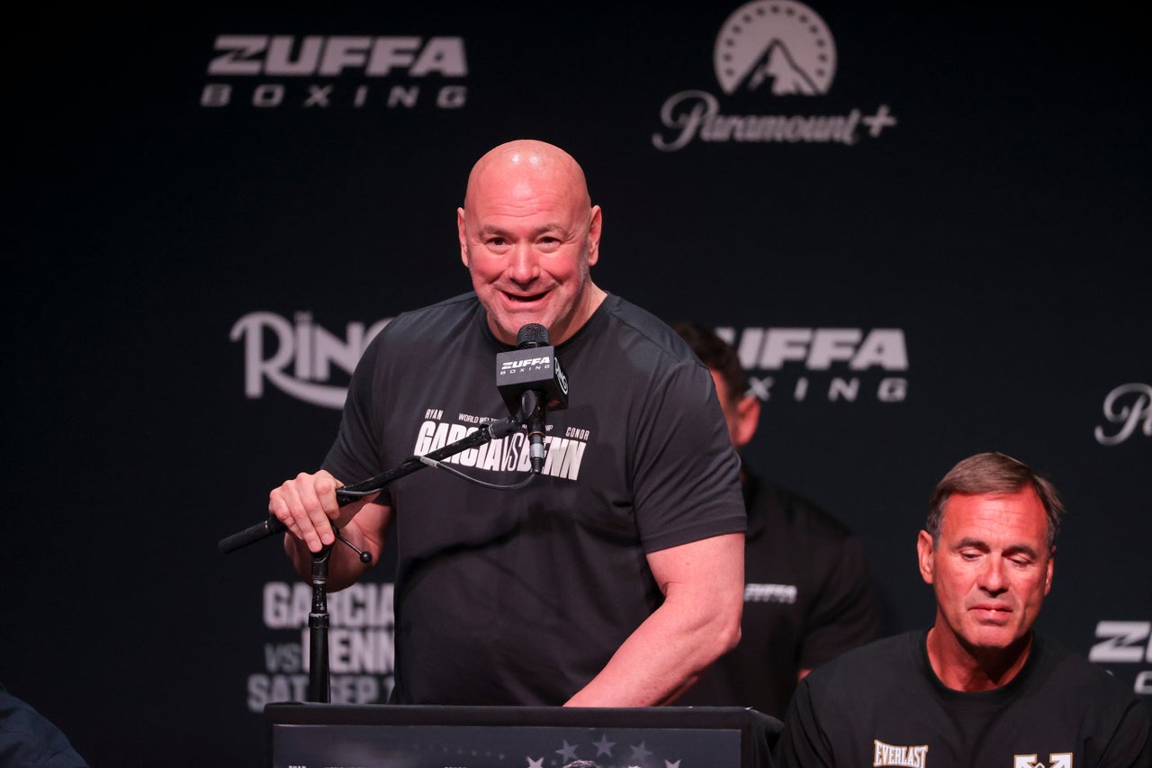 Dana White speaks during a press conference for Ryan Garcia vs Conor Benn (AP)