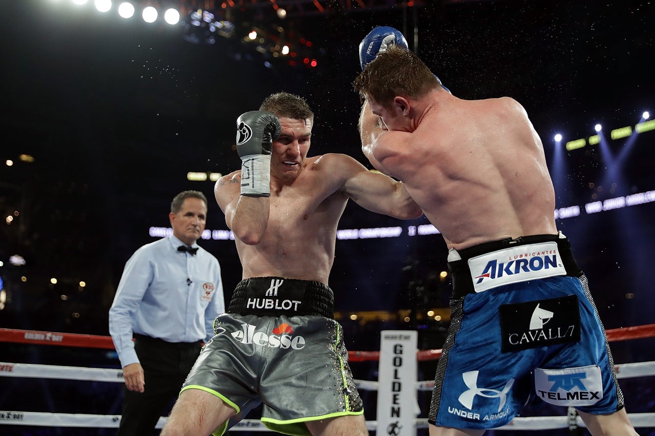 Liam Smith during a fight against Mexican superstar Canelo Alvarez in 2016 (Getty)