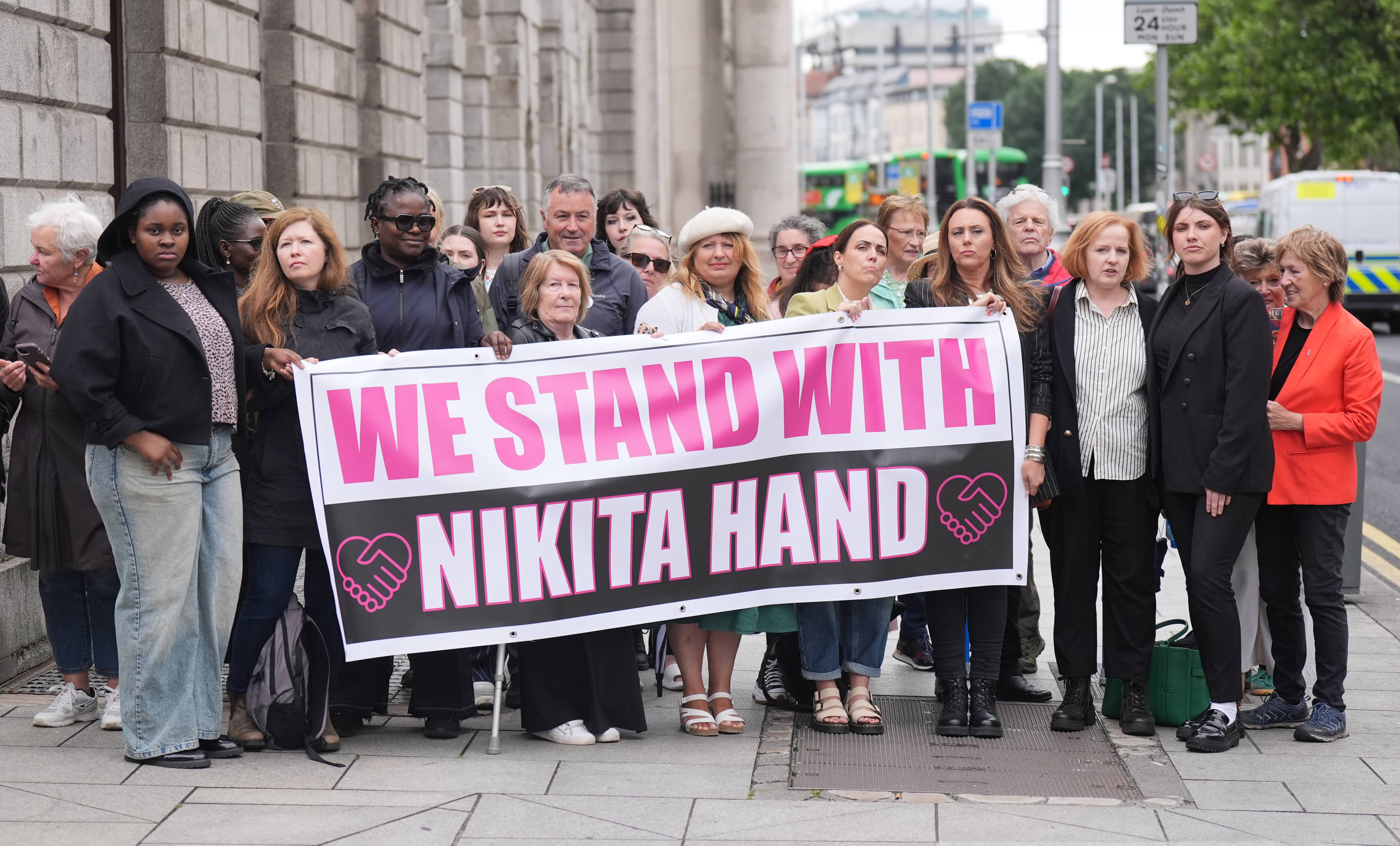 Supporters of Nikita Hand outside the Court of Appeal in Dublin where Conor McGregor is appealing against a decision in a civil case in which she accused him of raping her. Picture date: Tuesday July 1, 2025. (Photo by Niall Carson/PA Images via Getty Images)