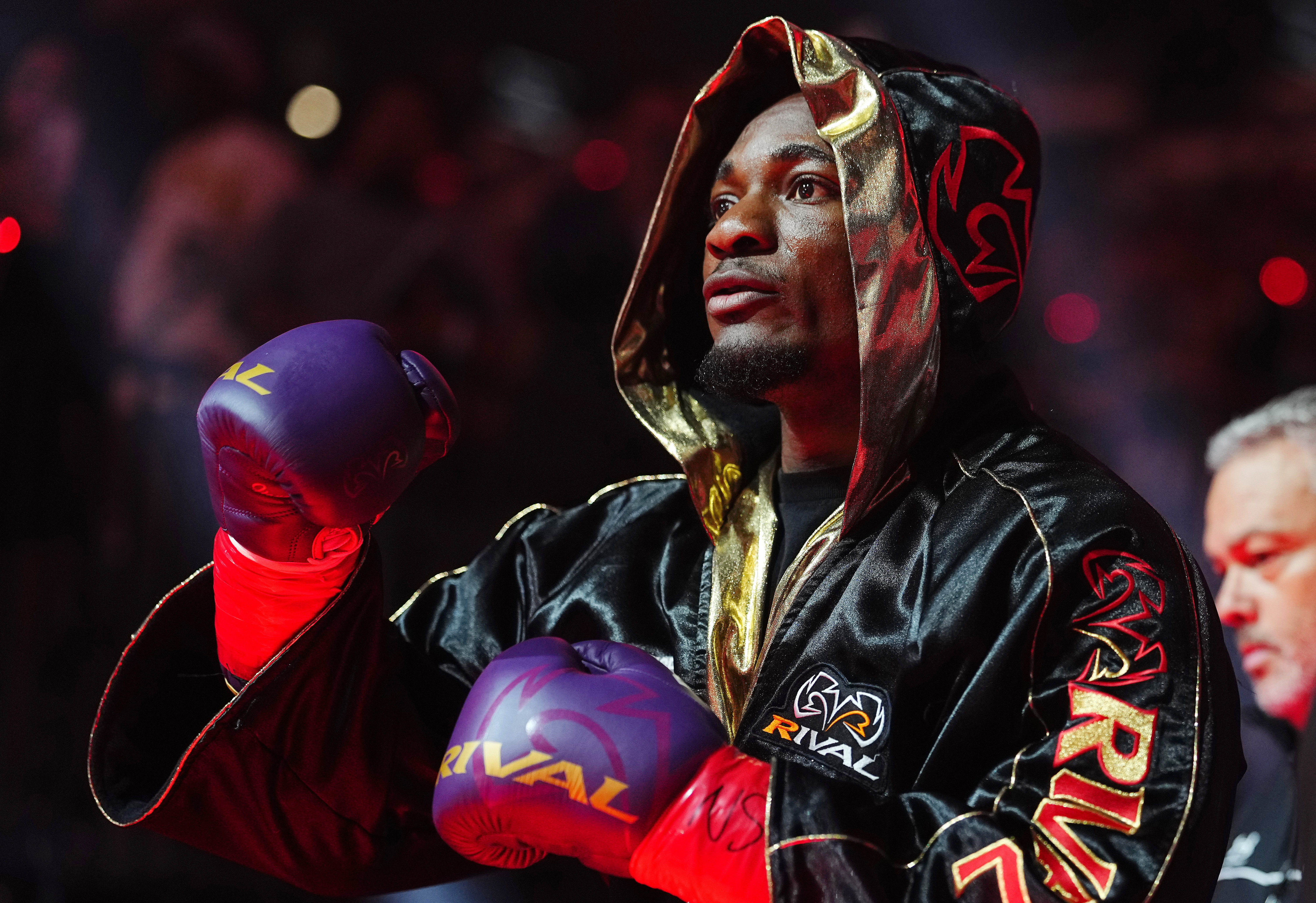 LAS VEGAS, NEVADA - SEPTEMBER 13: Christian Mbilli walks to the ring prior to the interim WBC super middleweight world championship against Lester Martinez on the undercard of the Canelo v Crawford event at Allegiant Stadium on September 13, 2025 in Las Vegas, Nevada. (Photo by Chris Unger/TKO Worldwide LLC via Getty Images)