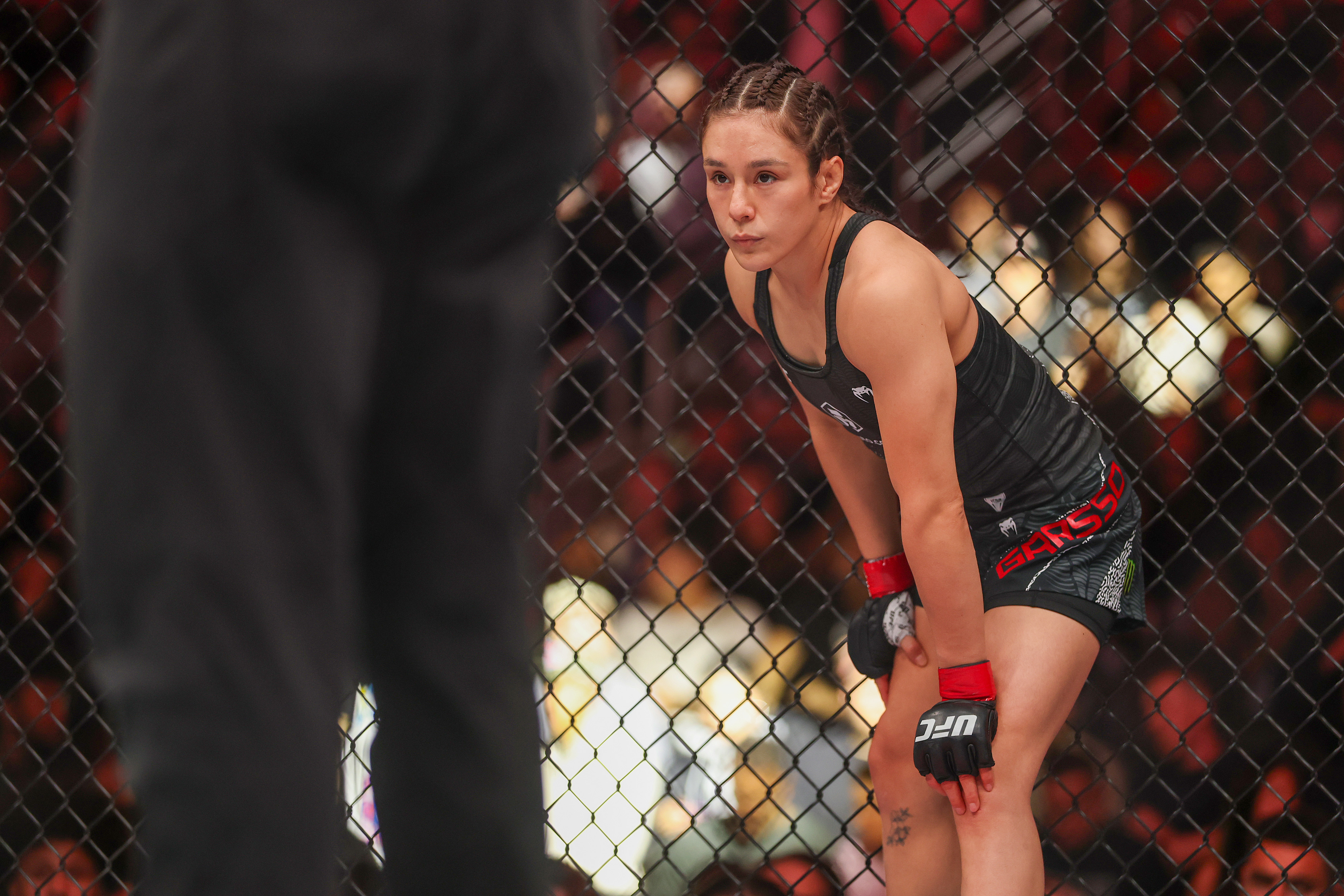 SEATTLE, WASHINGTON - MARCH 28: Alexa Grasso waits to begin her UFC flyweight bout  with Maycee Barber during UFC Fight Night at Climate Pledge Arena on March 28, 2026 in Seattle, Washington. (Photo by Mat Hayward/Getty Images)