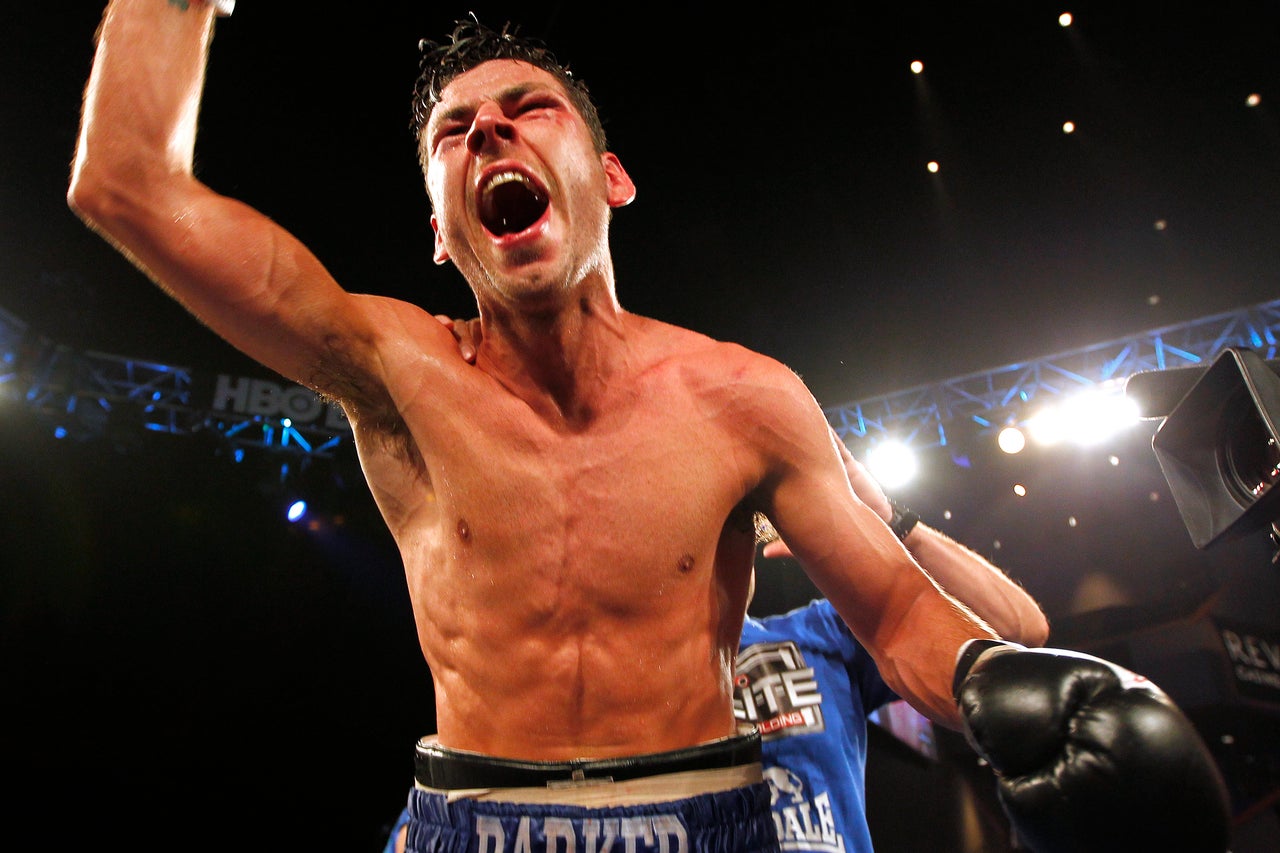 Barker in 2013, celebrating victory in a middleweight world-title fight in New Jersey (Getty)