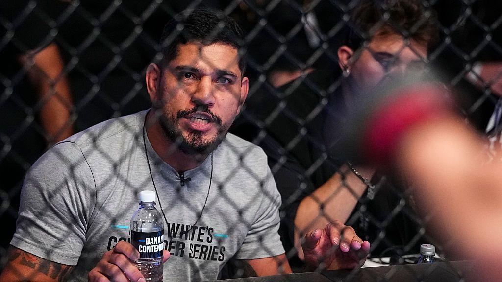 Alex Pereira octagon-side for Aline Pereira's fight on the Dana White Contender Series