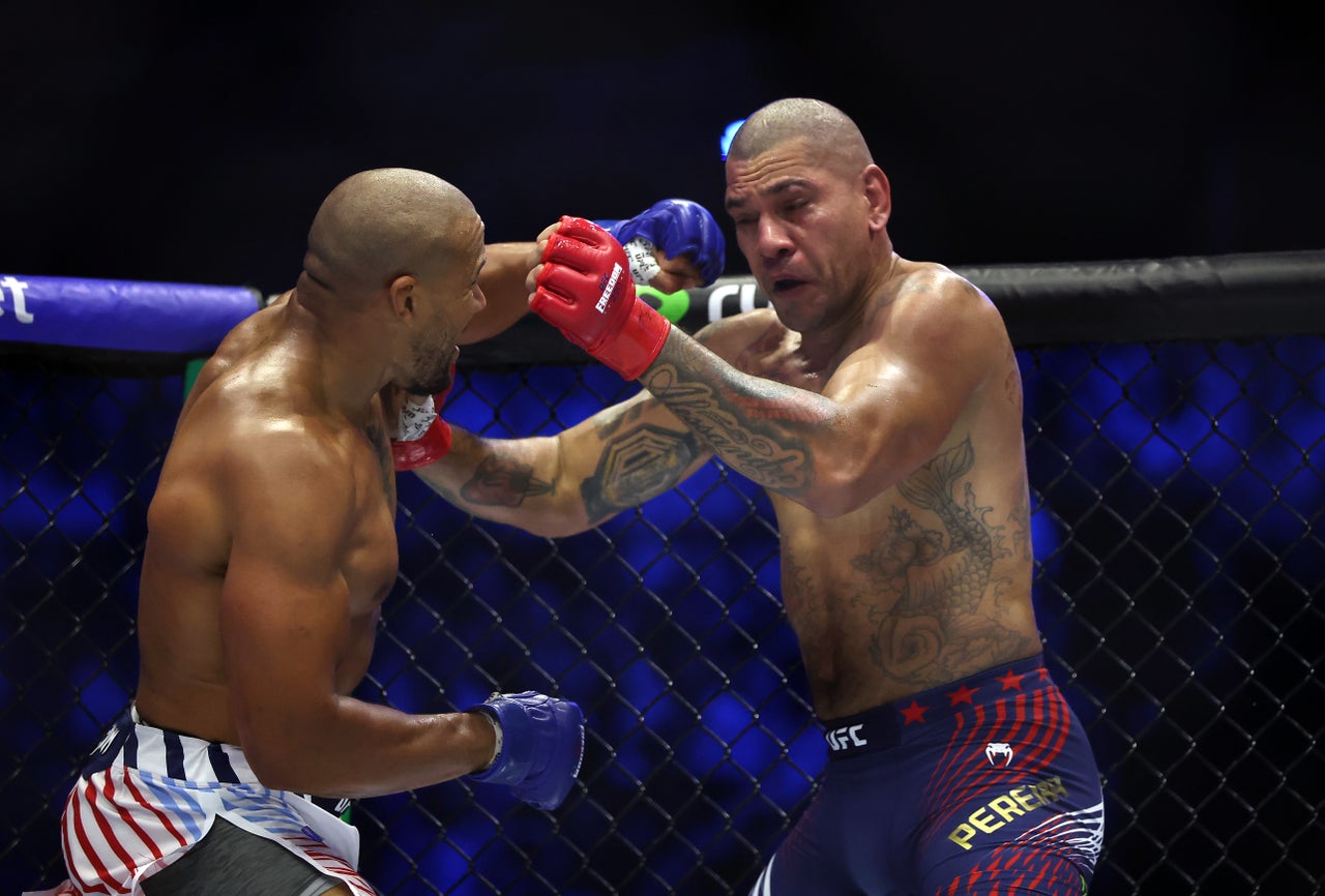 Ciryl Gane (left) and Alex Pereira clashed over the interim heavyweight title (Getty)