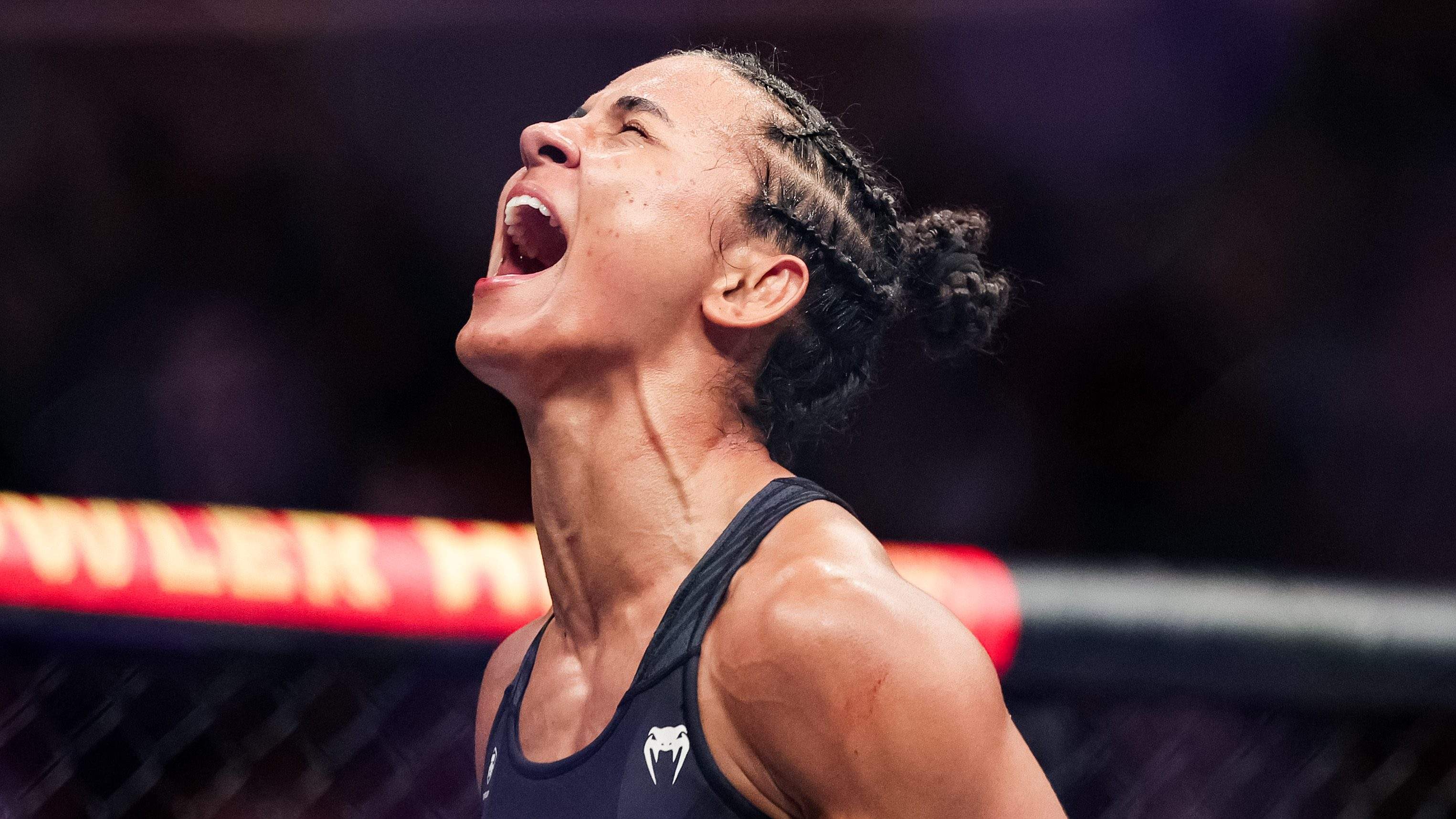 AUSTIN, TEXAS - JUNE 18: Natalia Silva of Brazil celebrates defeating Jasmine Jasudavicius of Canada in their women’s flyweight fight at the UFC Fight Night event at Moody Center on June 18, 2022 in Austin, Texas. (Photo by Carmen Mandato/Getty Images)