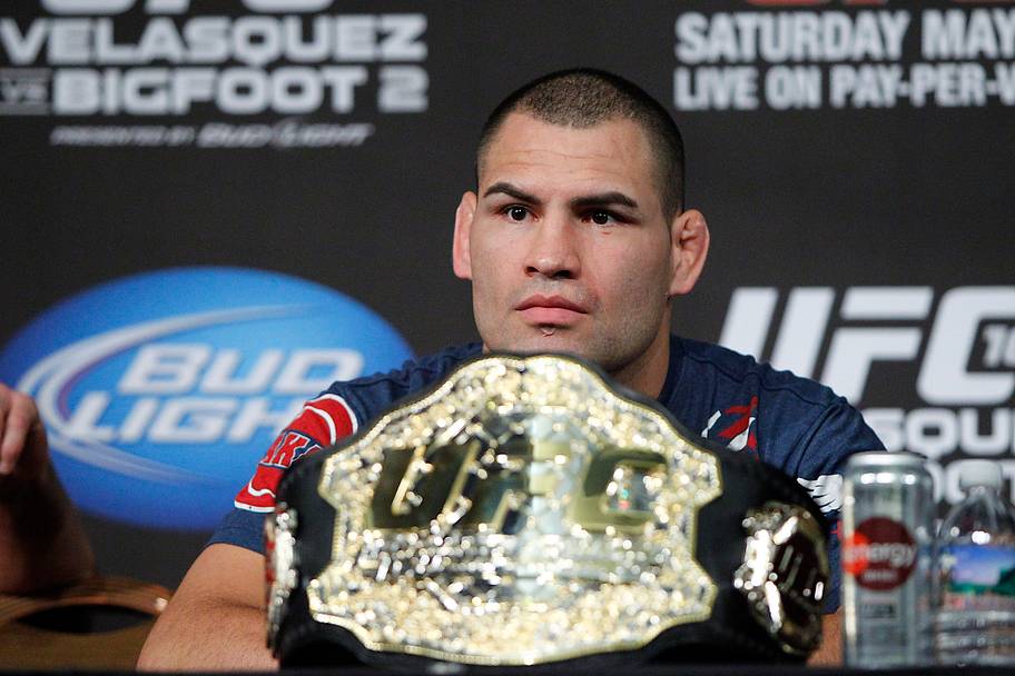 Cain Velasquez speaks to media following UFC 160 at the MGM Grand Garden Arena.