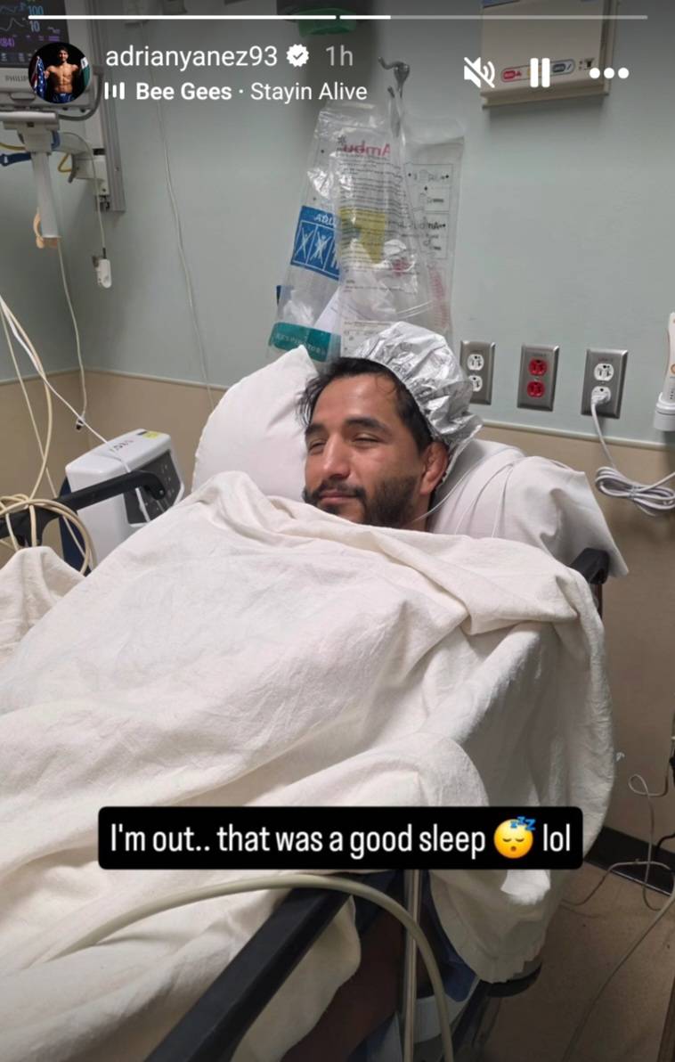 Adrian Yanez's follow-up Instagram story from the hospital.