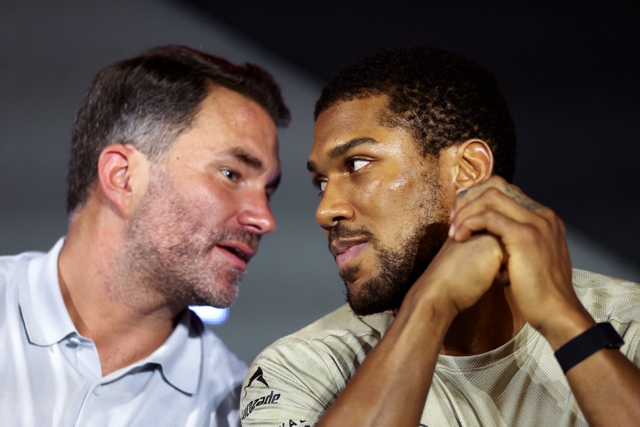 Anthony Joshua (right) with his promoter Eddie Hearn before AJ’s latest fight (Getty)