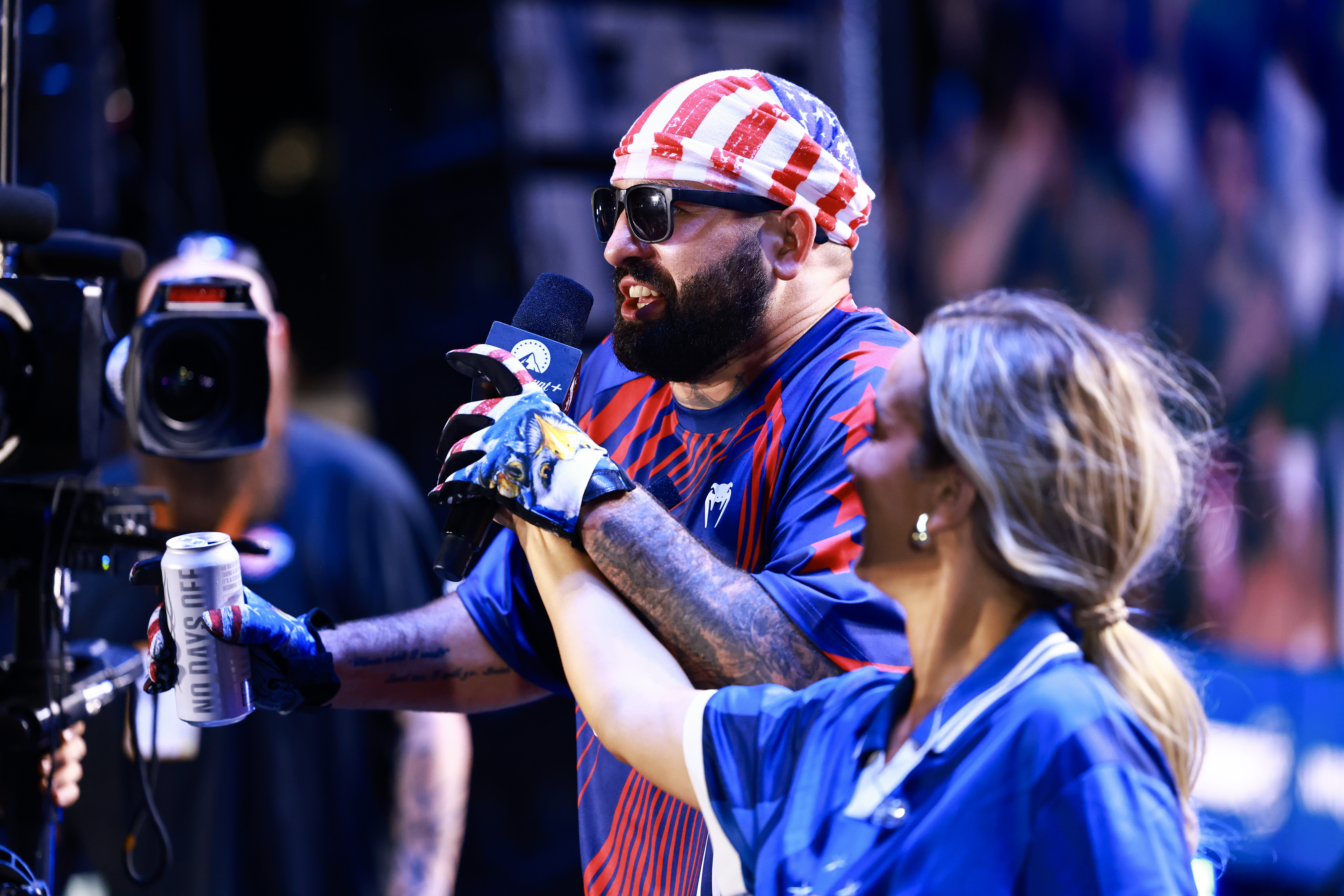WASHINGTON, DC - JUNE 14: Josh Hokit talks with Laura Sanko after defeating Derrick Lewis during the UFC Freedom 250 Fan Fest at The Ellipse on June 14, 2026 in Washington, DC. (Photo by Sean Jorgensen/Zuffa LLC via Getty Images)